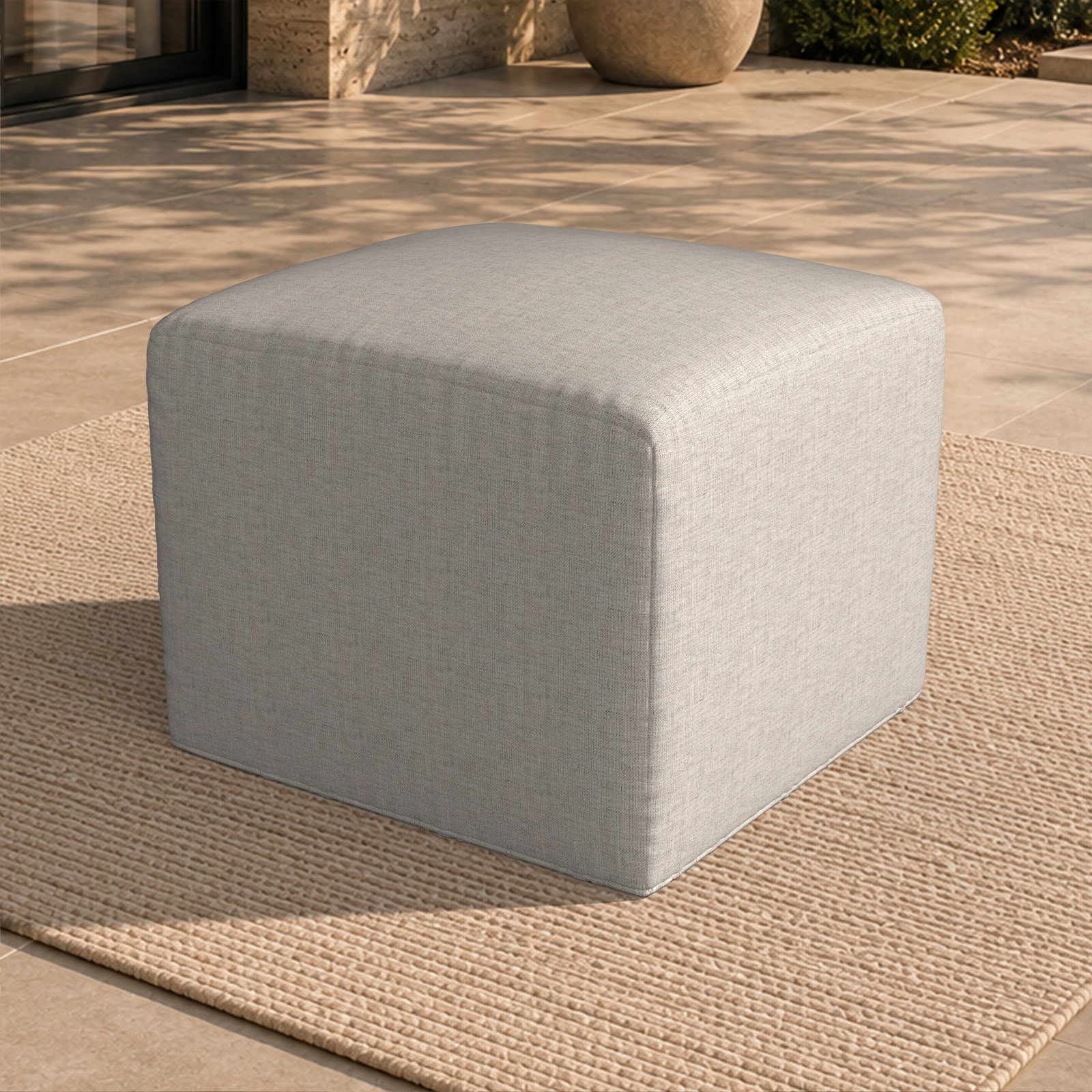 Praia 22" Sunbrella® Patio Ottoman, Cast Silver Sunbrella®
