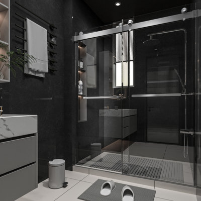 56-60"wx76"h Frameless Double Sliding W/ Soft-close, 3/8"(10mm) Sgcc Glass, Brushed Nickel