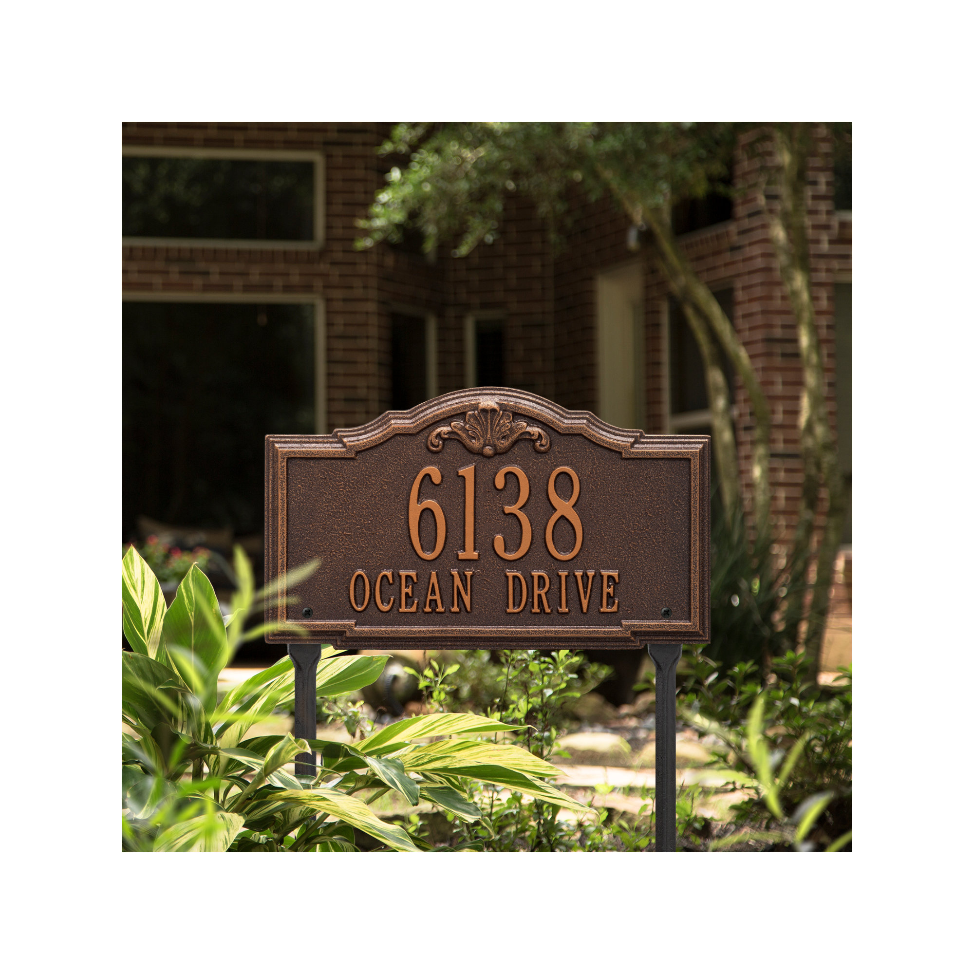 Gatewood Personalized Standard 2-Line Lawn Address Sign, Antique Copper, Yes