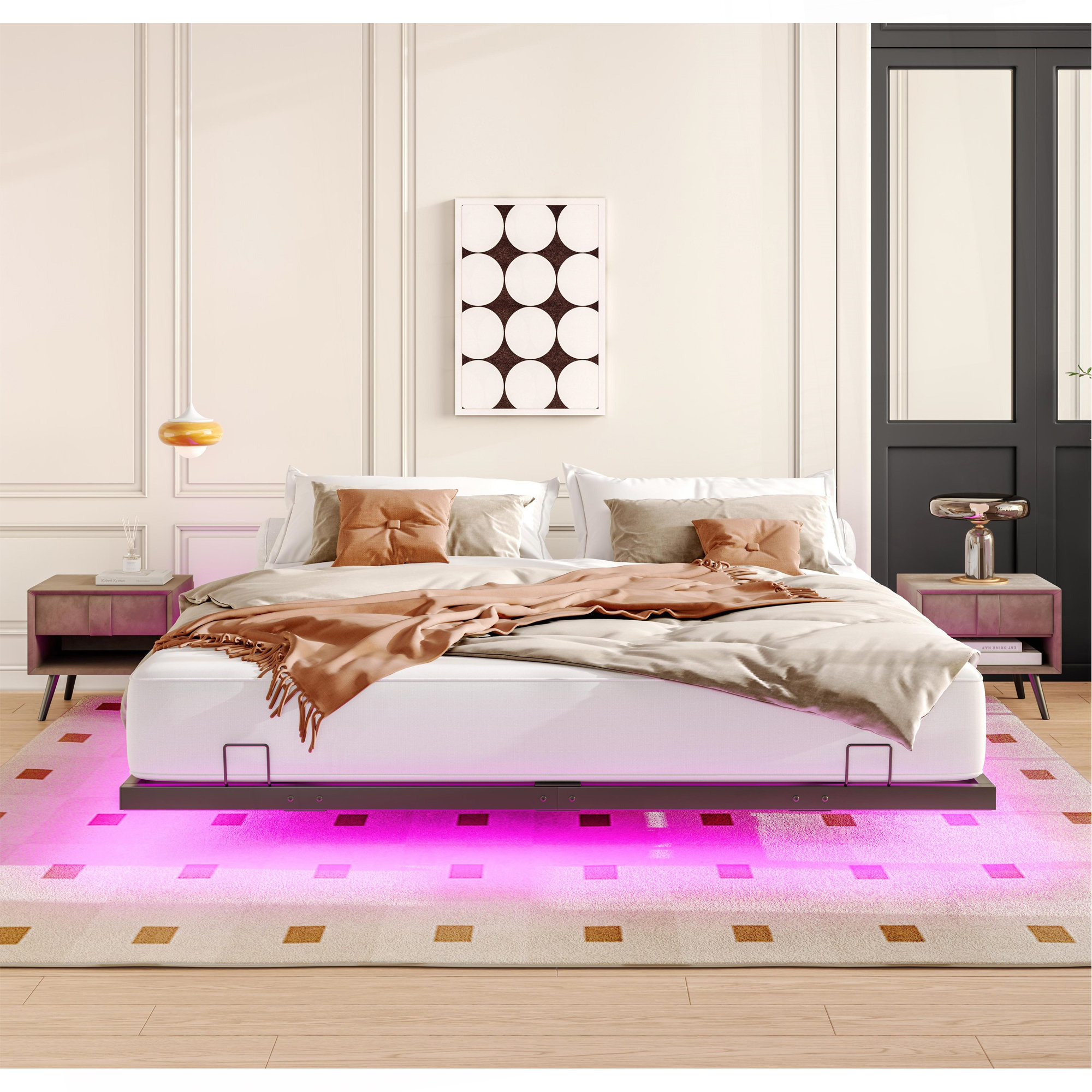 Latitude Run® King Size Floating Bed Frames With LED Lights, Metal ...