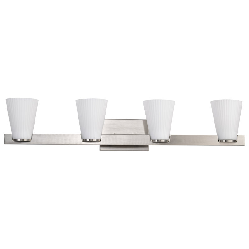 Keindl - Vanity - Ribbed White Glass, Brushed Nickel, 33.5" Width, 4 Lights
