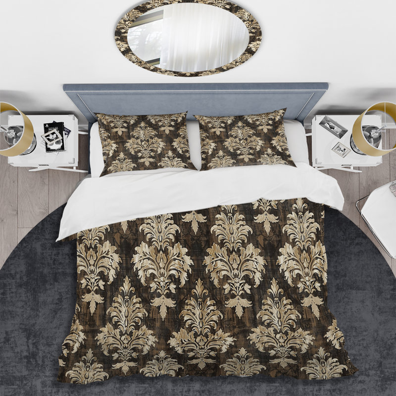 Ensemble de housse de couette transitionnelle brun et beige damassé Glam VI
