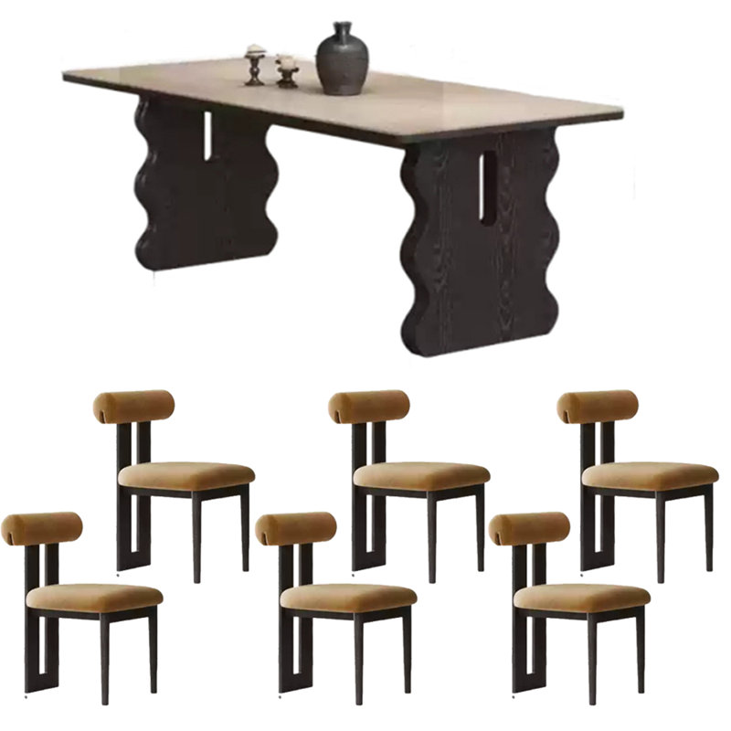 Ensemble de table de salle à manger en pierre frittée noire rétro, H 29,92 po x L 70,47 po x l 31,1 po