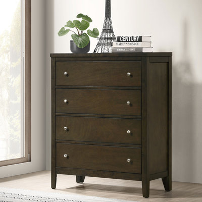 4-Drawer Chest of Drawers 35"L x 15.25"W x 43.5"H Wood 1 Piece Espresso Smooth Gliding Mechanism