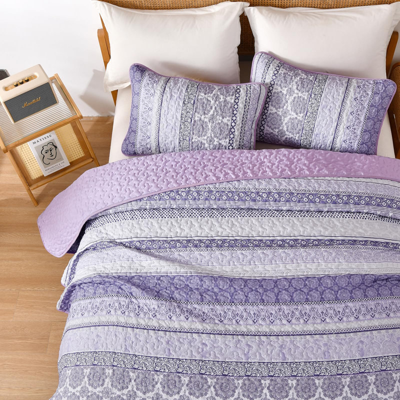 Ensemble de courtepointe 3 pièces Boho, Courtepointe très grand et 2 très grandes taies , Mauve clair