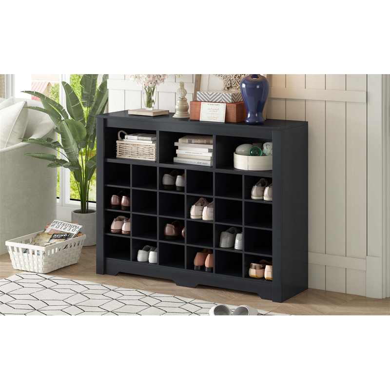 Console à 24 casiers au design épuré, armoire à chaussures moderne avec base incurvée, buffet polyvalent pour le couloir, la chambre à coucher et le salon