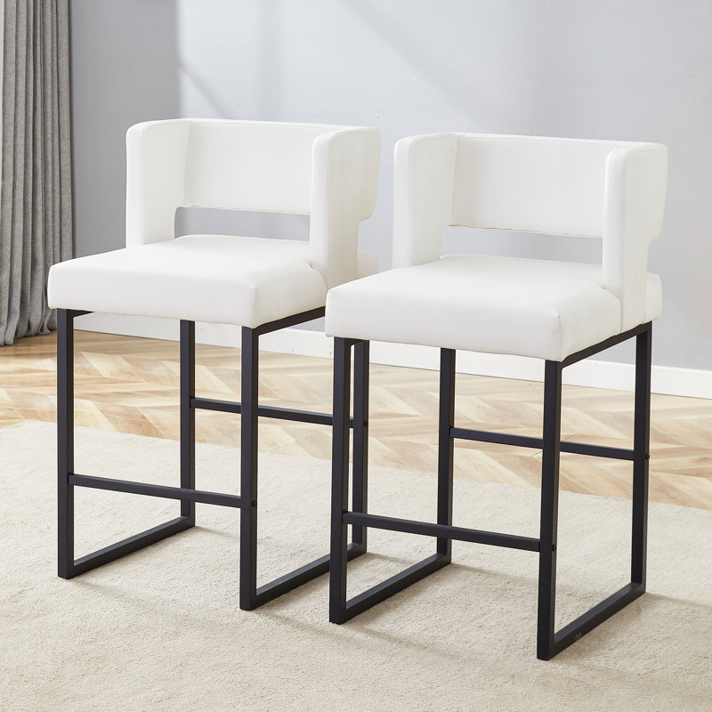 Faux Leather Upholstered Counter Bar Stool (Set of 2), White, Black