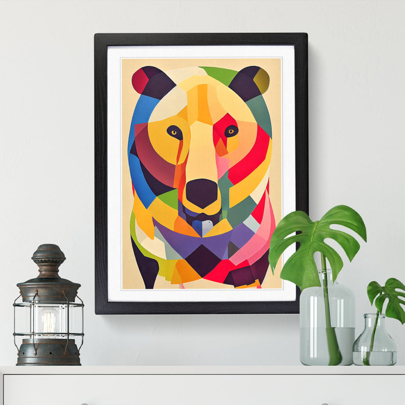 Polar Bear Painting Colours - Picture Frame Print, Black, 46cm H x 34cm W x 2cm D