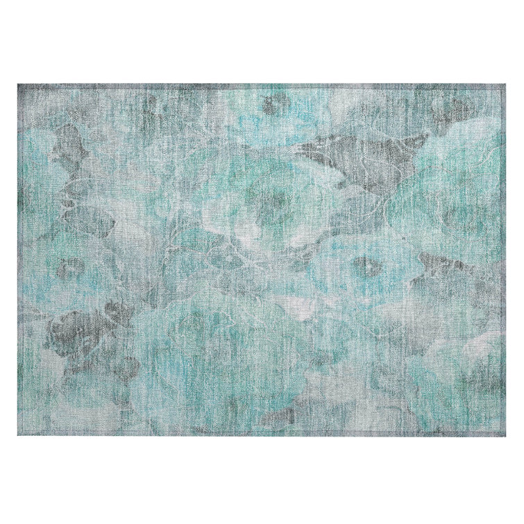 Machine Washable Indoor/Outdoor Xhevrie Teal Rug