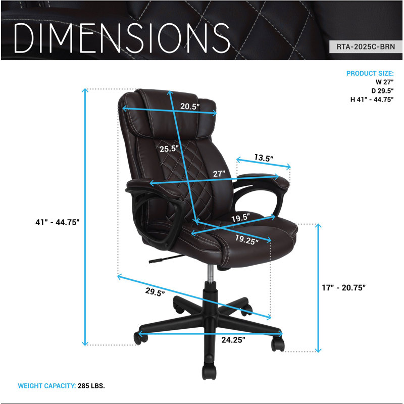 Fauteuil de direction ergonomique à dossier haut en similicuir brun Techni Mobile, Brun