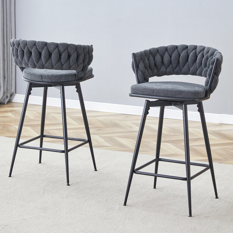 Deux ensembles de tabourets rotatifs à pieds hauts avec coussins en coton et en lin respirants (sans table)