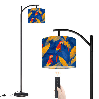 Arc Floor Lamp with Adjustable Lampshade Scarlet Macaws Vibrant Blue Yellow Tropical Standing Lamp 3 Color Temperatures Dimmable Tall Pole Lamp with Foot Switch for Bedroom
