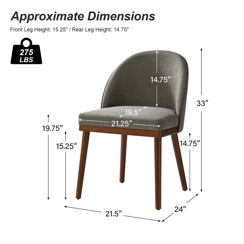 Kanalu Modern Dining Chair With Solid Wood Legs, Charcoal
