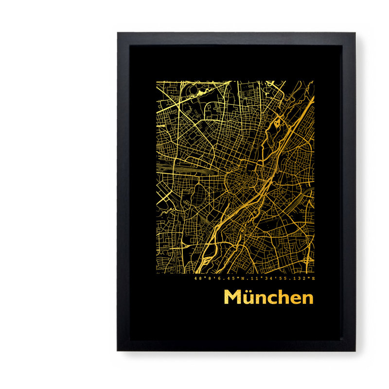 Munich Map - Single Picture Frame Print, 32.5cm H x 23.5cm W x 3.5cm D