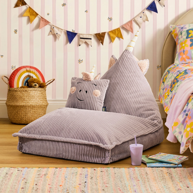 Kids Bertie Bear Corudroy Lounger Bean Bag, Unicorn