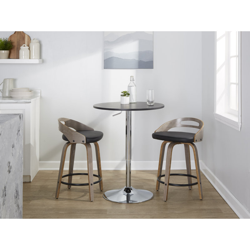 Stoughton Swivel Upholstered Counter Stool, Counter Stool (24" Seat Height), Light Gray/Black, Black