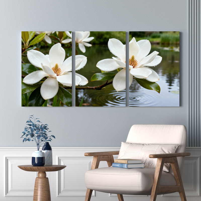 Magnolia fleur nature scène toile tendue sur toile, ensemble de 3 reproductions de peinture à l'huile pour salon chambre à coucher
