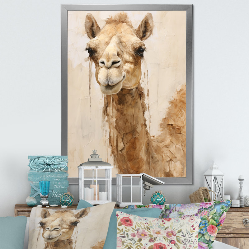 Minimalisme beige chameau II sur toile, H 40 po x l 30 po x P 1,5 po, Cadre simple argenté