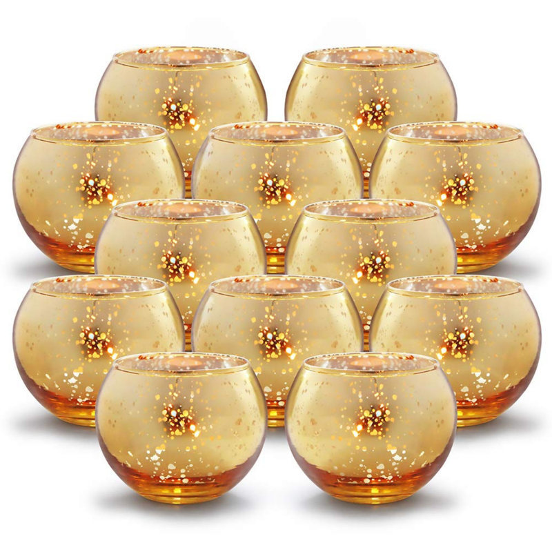 Antiqued Mercury Glass 2'' Votive Candle Holder Set (12-piece)