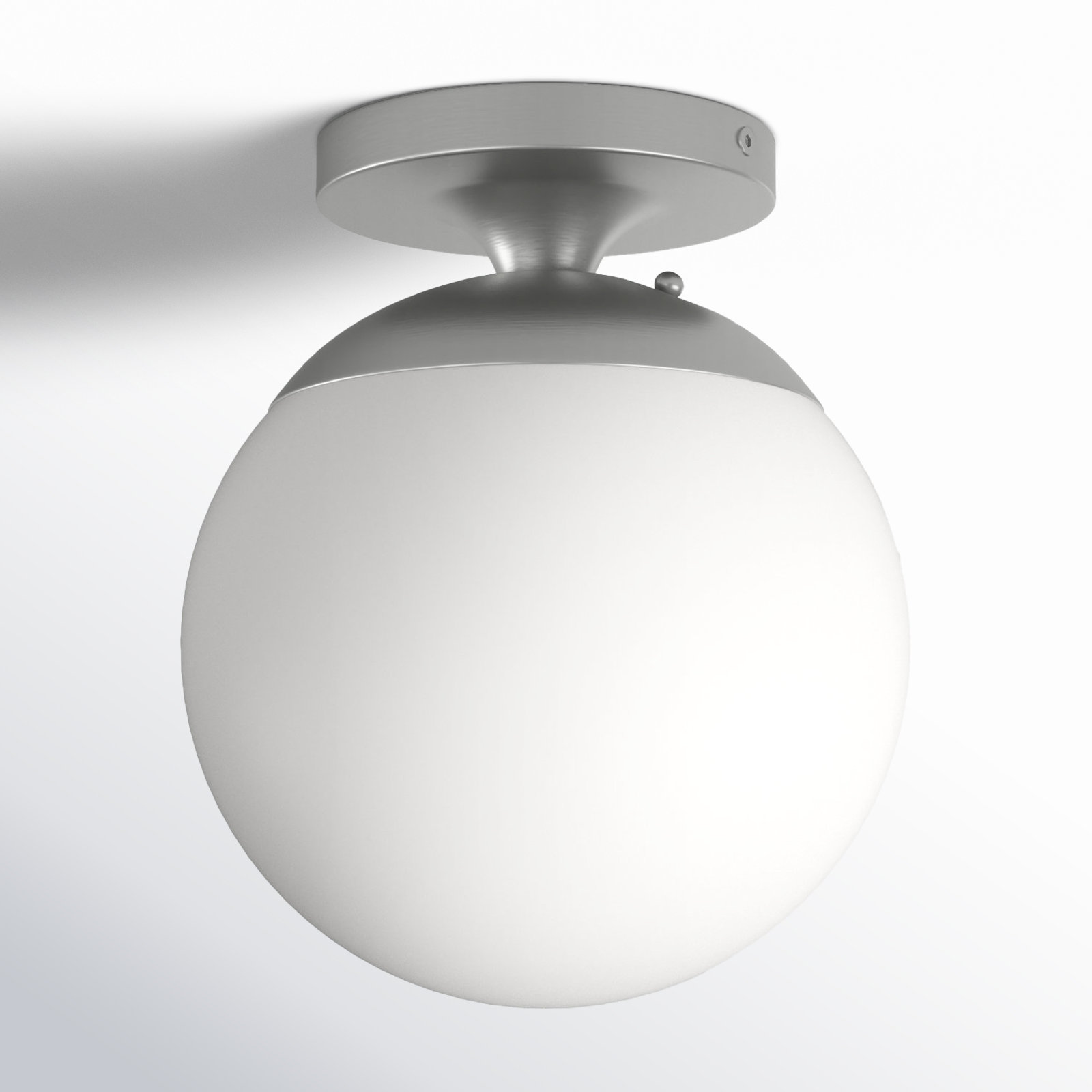 Meri Single Light Glass Semi Flush Mount, Satin Aluminum, White, No