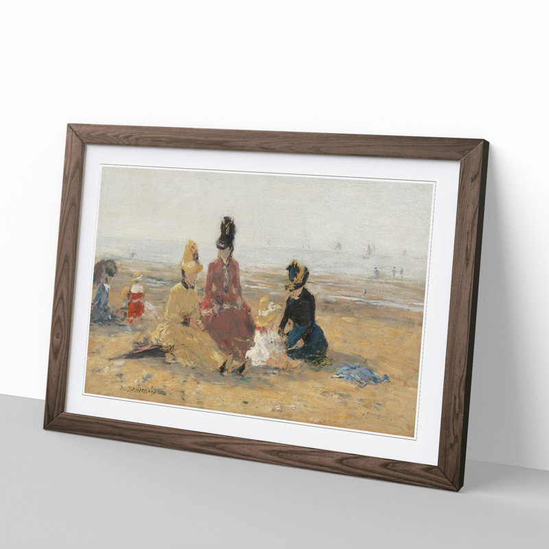 Beach at Trouville Vol.2 by Eugene Boudin - Picture Frame Painting, 27cm H x 36cm W x 2cm D, Walnut Framed