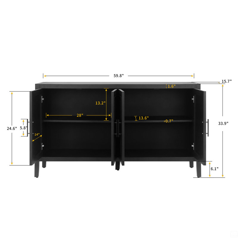 Buffet moderne de style campagnard avec 4 portes et tablette réglable en bois avec buffet et console avec crédence pour la salle à manger, le vestibule et le vestibule
