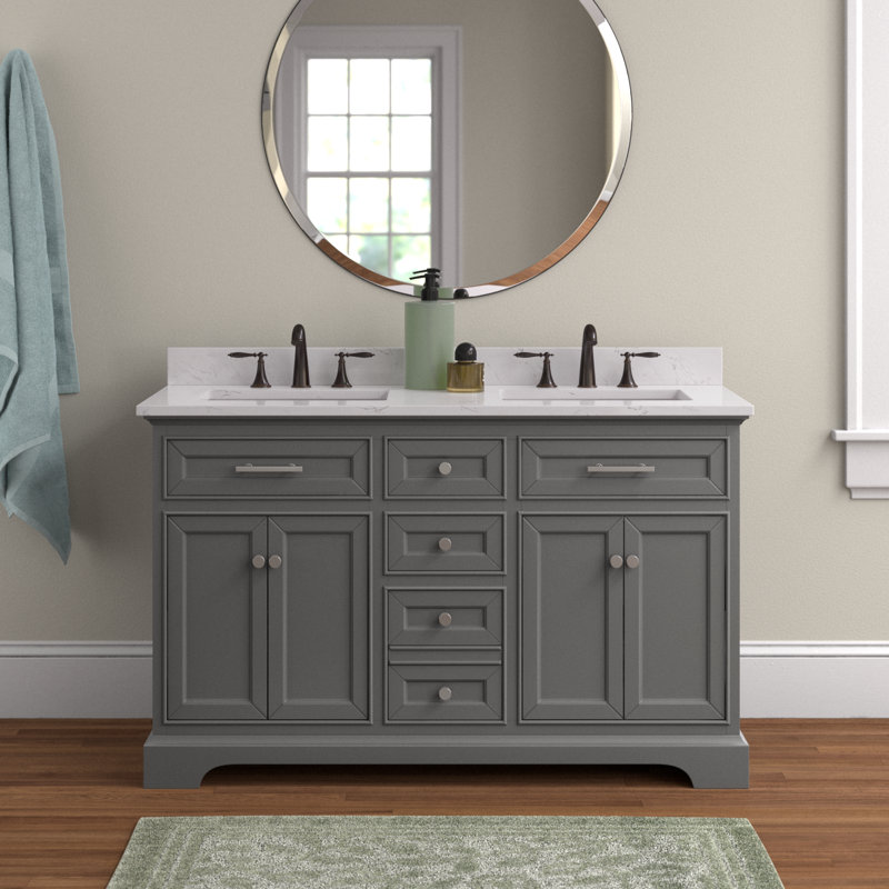 Ensemble de meuble-lavabo double 54 po Currahee, Gris / Nickel brossé