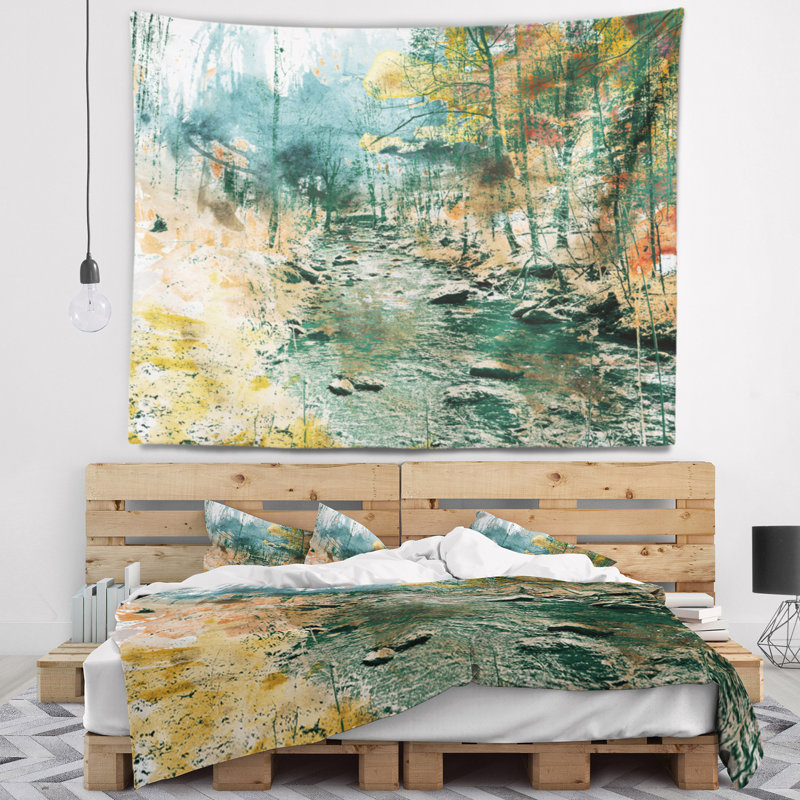 Peinture de paysage tapisserie Rocky River, H 32 po x l 39 po