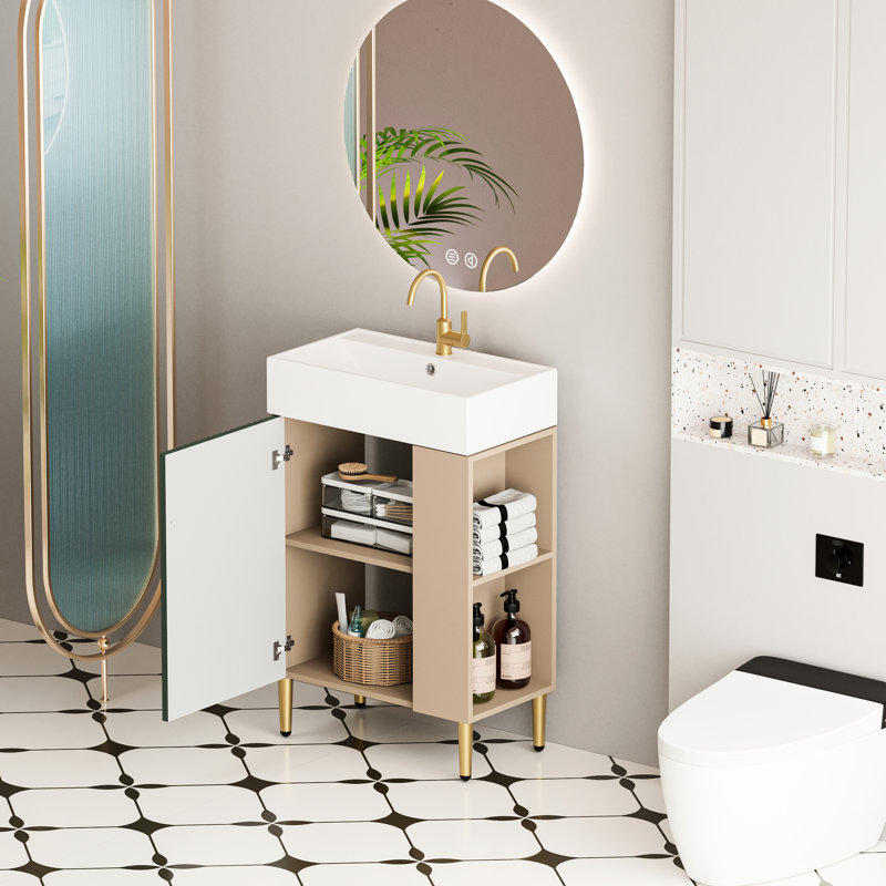 Meuble-lavabo de salle de bain de 55 cm avec lavabo en céramique et design ergonomique - 24vb06-21lvr Pratique