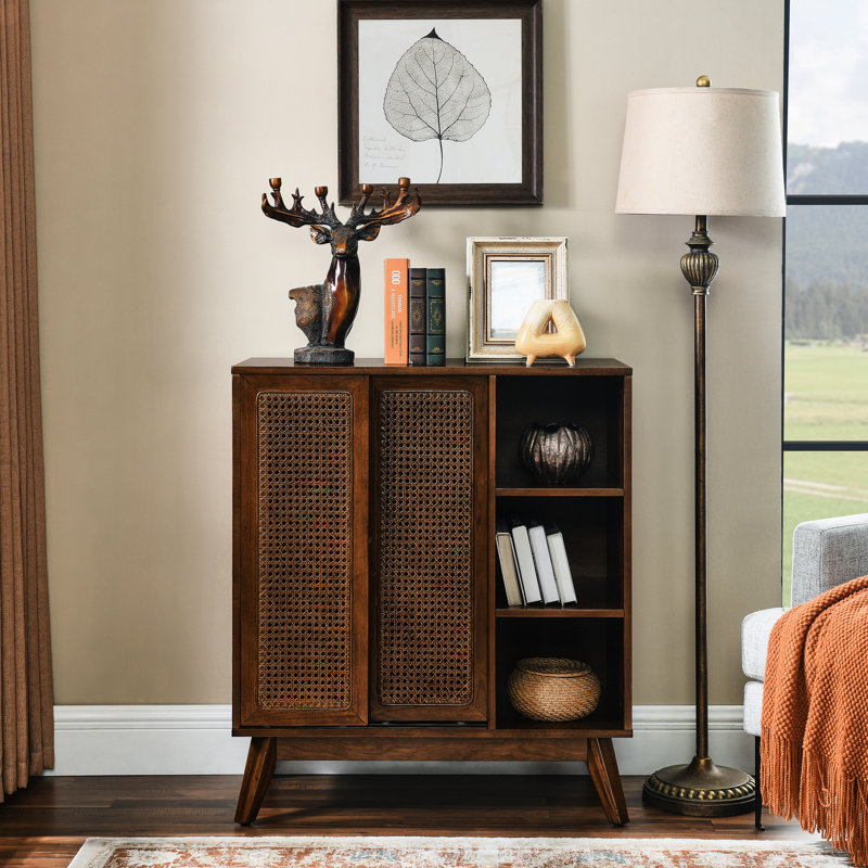 Buffet foncé en bois foncé pour le salon - rangement spacieux avec tablette réglable et pieds en bois massif