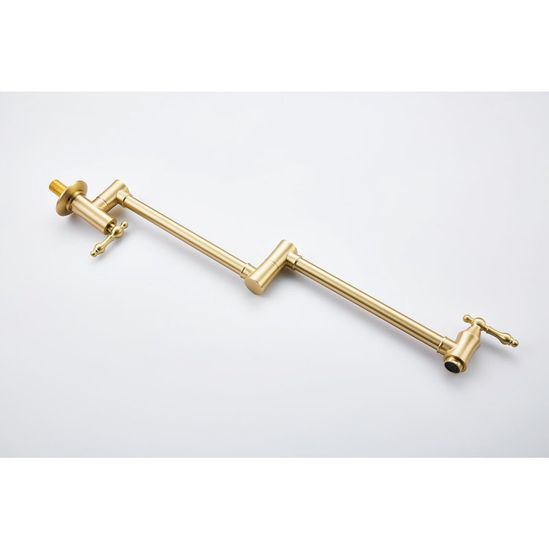 Brushed Gold Pot Filler Faucet Wall Mount - Foldable, 360 Turning, Brass, Double Handles For Flawless Water Release, Surface, Space Saving Kitchen Fixture Luxury Home Mounted Folding In Rotatable,