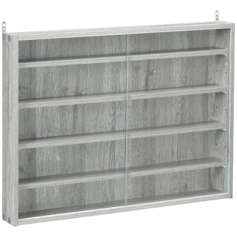 Gray Wood 5-Tier Wall-Mounted Display Cabinet with Glass Doors