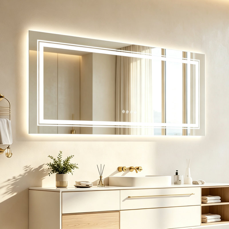 Ashawnti LED Illuminated Bathroom Mirror with Fog-Free Touch Sensor, 60cm H x 120cm W