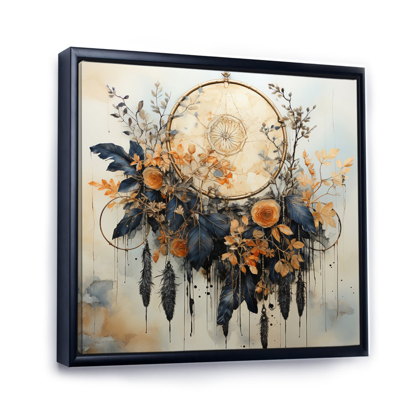 «Blue Dream Catcher Natures Whispers» - Imprimé, Cadre flottant noir, H 24 po x l 24 po x P 1 po