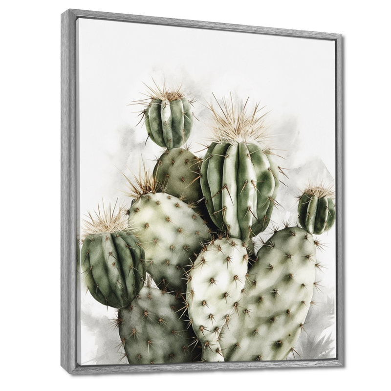 «Lincoln Desert Green Flower Cactus» sur toile, H 32 po x l 24 po, Encadrement argenté