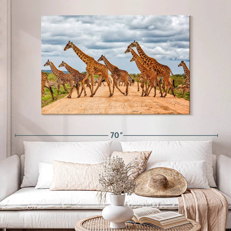 Courir avec des girafes et des zèbres, H 34 po x l 51 po