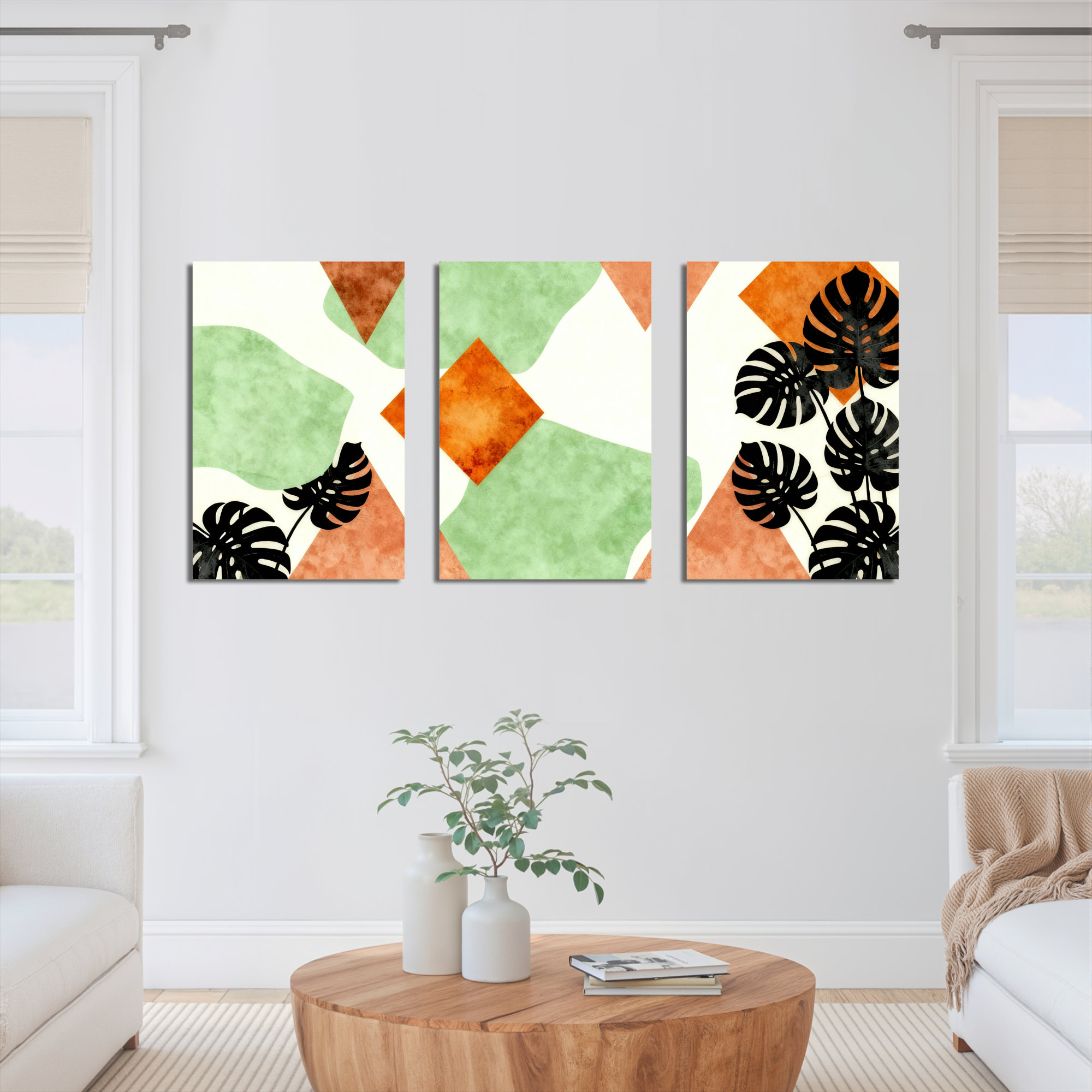 Bay Isle Home™ Tropical Monstera Leaves and Geometric Abstract Pattern ...