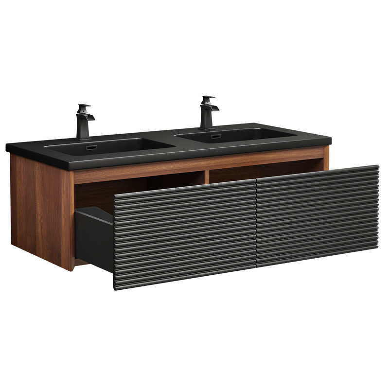 48'' Wall-Mount Double Bathroom Vanity With Resin Top, 47"