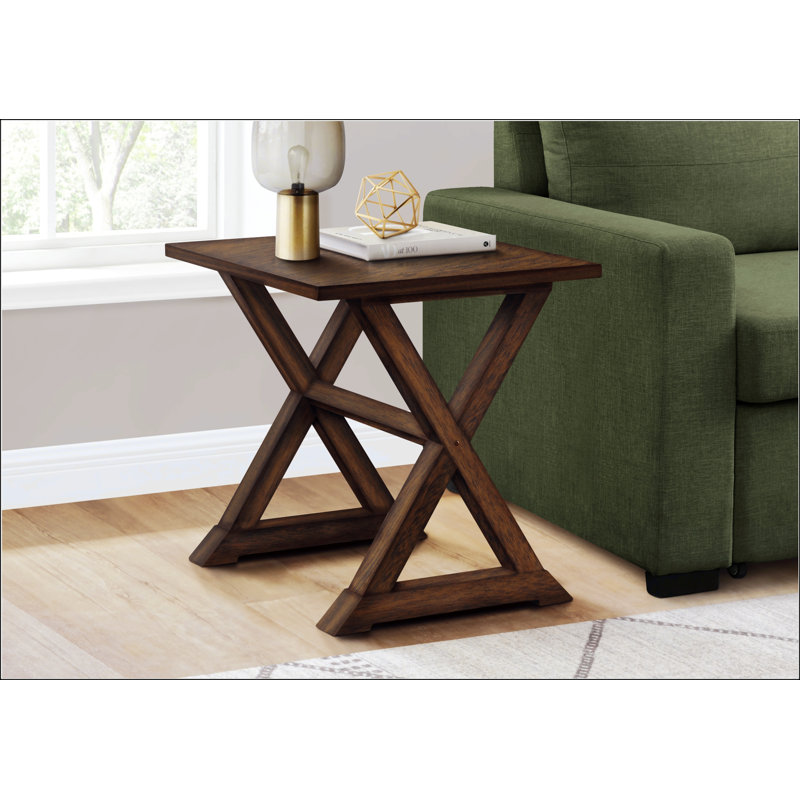 Table d'appoint avec base en bois massif de style tréteau, Walnut