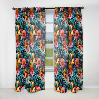 Vibrant Blue Flower Garden Elegance - Glam Velvet Curtain - Room Darkening - 1 panel