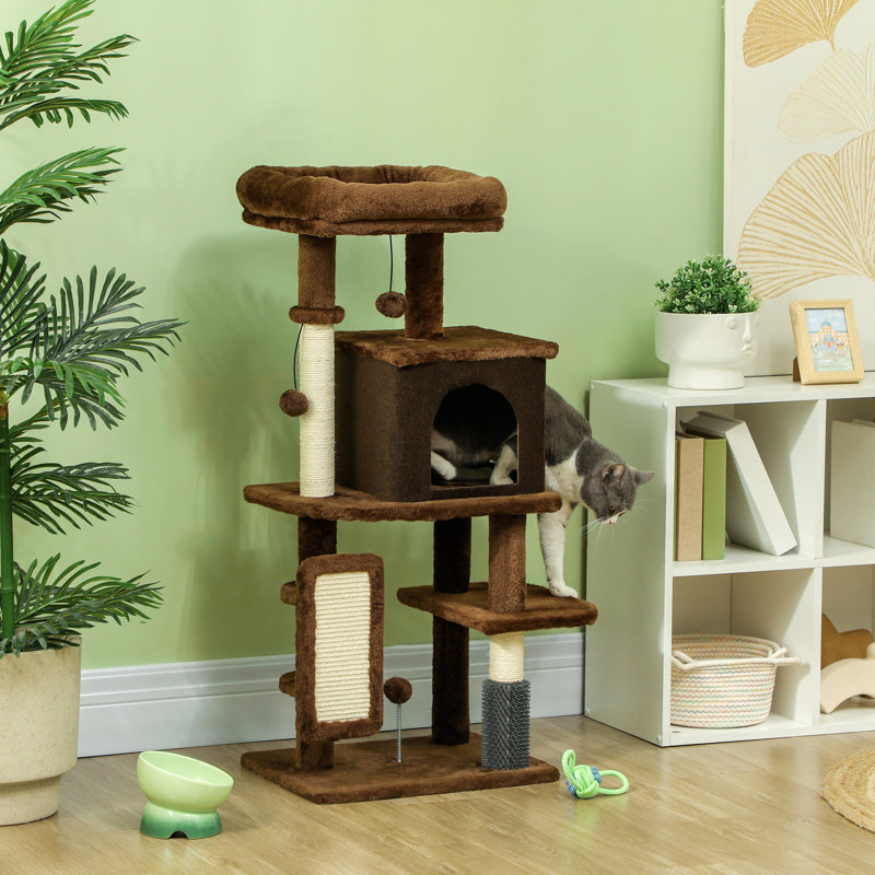 Arbre à chat 41 po avec poteaux à griffer, lit à chat, condo, brun 41 po