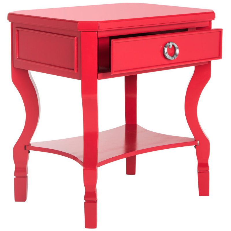 Table de chevet en bois massif à 1 tiroir Desirat, Rouge