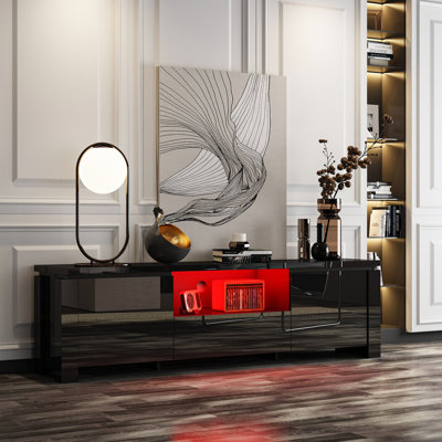 Modern High-Gloss LED TV Stand, 70.1" Entertainment Center With 3-Color LED Lights, Quiet Sliding Rails & Anti-Tipping Design, Premium MDF Constructio by Ivy Bronx