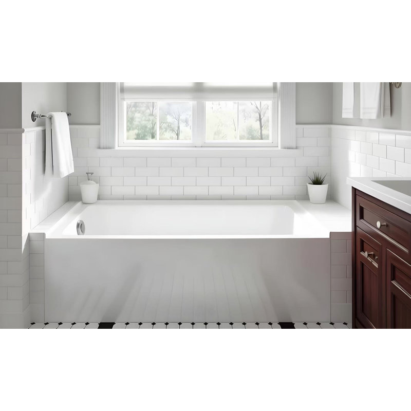 Condris Opal 60" L x 32" W Modern Acrylic Alcove Soaking Tub with Slip-Resistant Bottom - White, Left