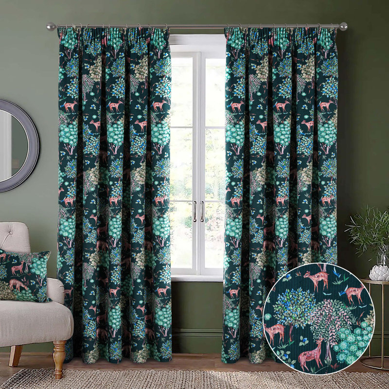 Cochere VELOUR Room Darkening Curtain Pair, 114cm Width x 122cm Drop, Green