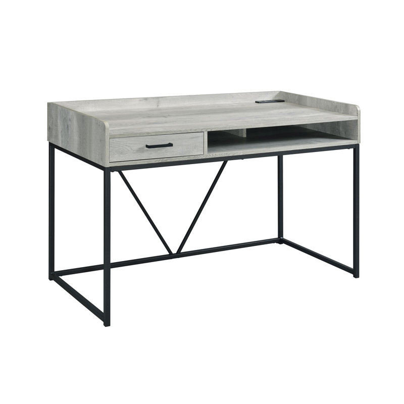 Aviana Writing Desk with Built-In Electrical Outlet, Gray