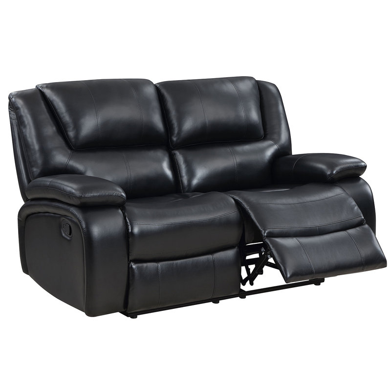 Elodie Black Upholstered Motion Reclining Loveseat, Manual - Handle / Lever, Black