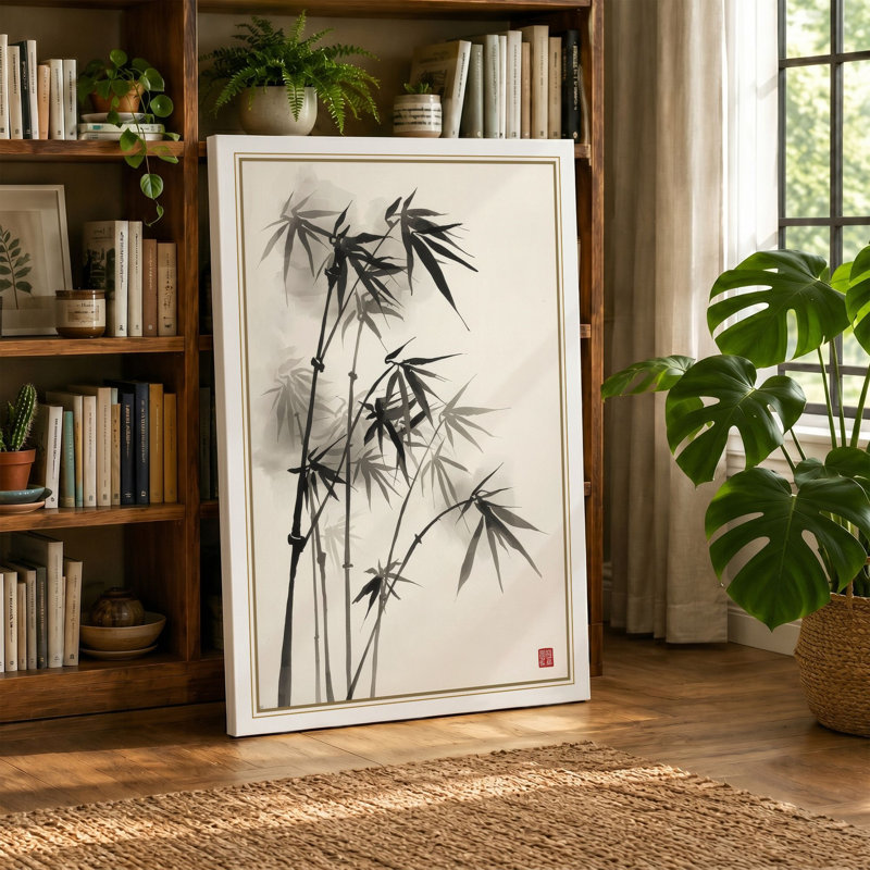 Bamboo in Ink Japandi - Wrapped Canvas, 30x20 - 76.2 x 50.8 cm, White Border
