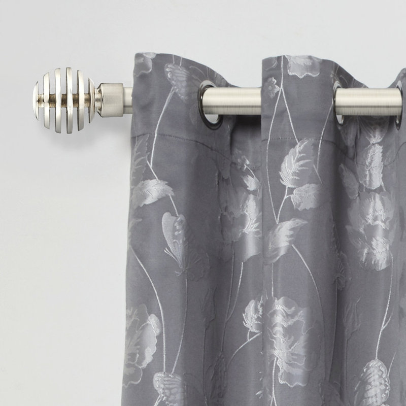 Metal Sliced Antique Brass Stainless Steel Adjustable 160cm to 300cm 2cm Single Curtain Pole, 1.6 - 3m, Brushed Silver