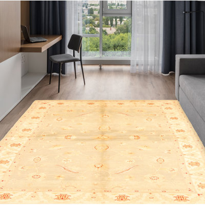 Tapis décoratif en laine gris clair de conception unique 5 pi 8 po x 9 pi 1 po noué à la main new age chobi